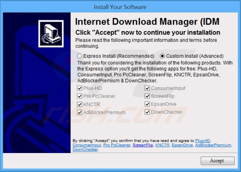 Installer wizard offering the Screen Flip adware as a pre-checked add-on
