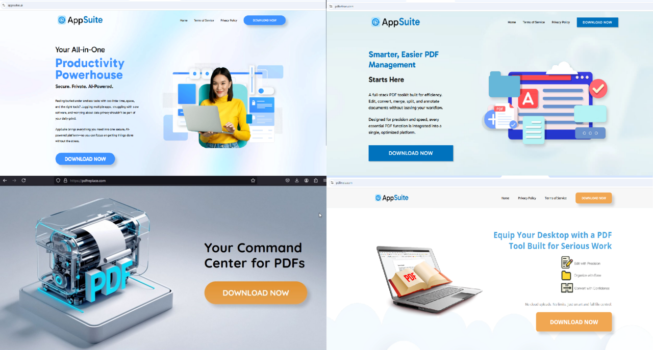 Sponsored search adverts promoting AppSuite PDF Editor